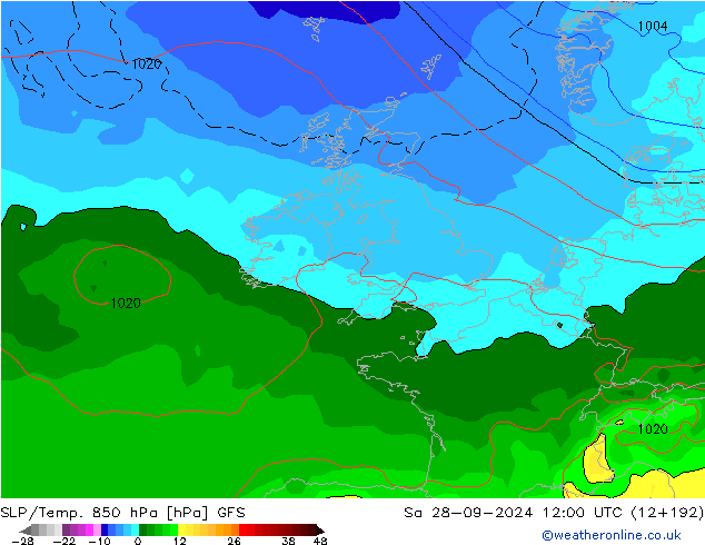 850 hPa Yer Bas./Sıc GFS Cts 28.09.2024 12 UTC