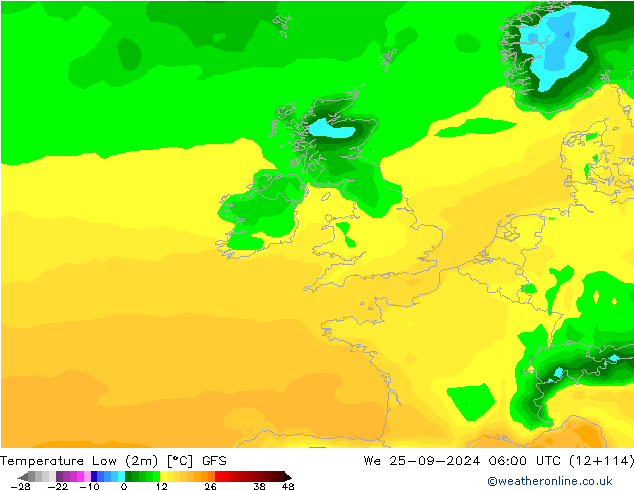 température 2m min GFS mer 25.09.2024 06 UTC