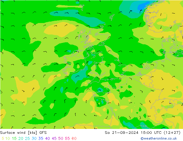 Surface wind GFS So 21.09.2024 15 UTC