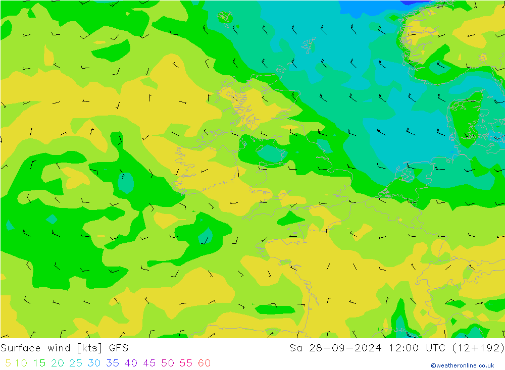 ветер 10 m GFS сб 28.09.2024 12 UTC