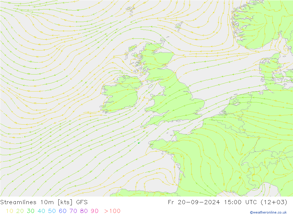 Línea de corriente 10m GFS vie 20.09.2024 15 UTC