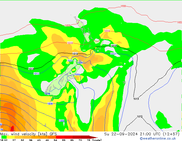 Max. wind velocity GFS  22.09.2024 21 UTC