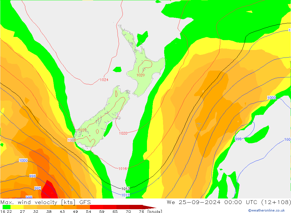 Max. wind velocity GFS St 25.09.2024 00 UTC