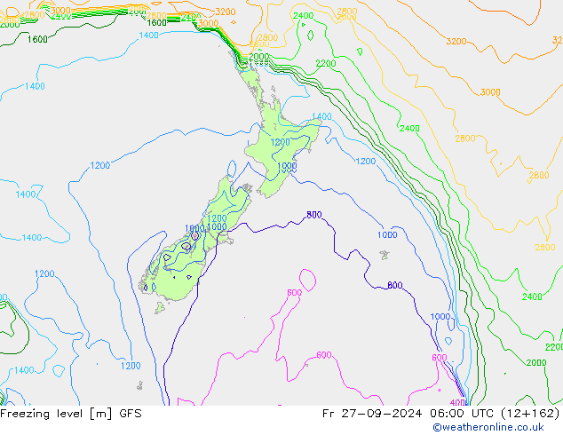 Freezing level GFS Fr 27.09.2024 06 UTC