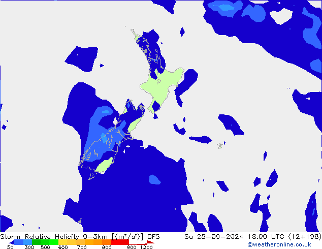 Storm Relative Helicity GFS sam 28.09.2024 18 UTC