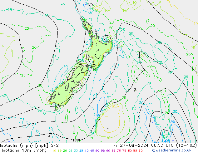 Isotachs (mph) GFS Fr 27.09.2024 06 UTC