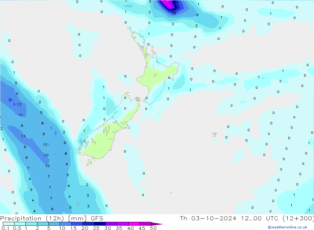 Precipitation (12h) GFS Th 03.10.2024 00 UTC