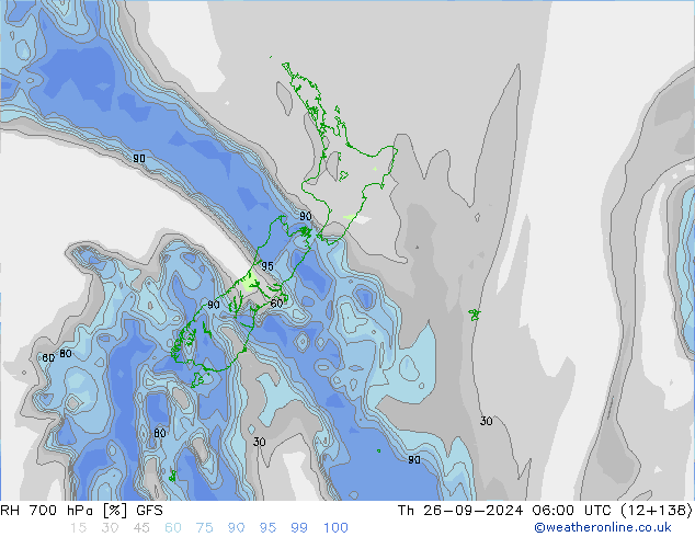 RH 700 hPa GFS Th 26.09.2024 06 UTC