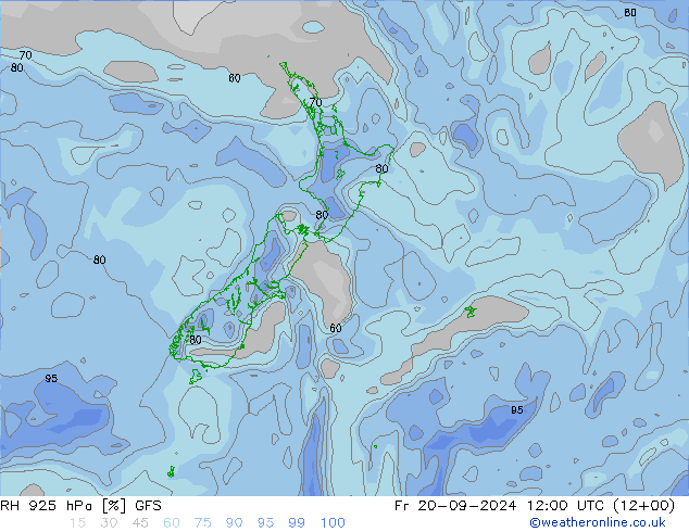 RH 925 hPa GFS wrzesień 2024