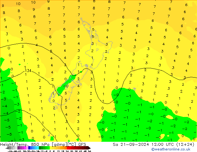 Height/Temp. 850 hPa GFS so. 21.09.2024 12 UTC