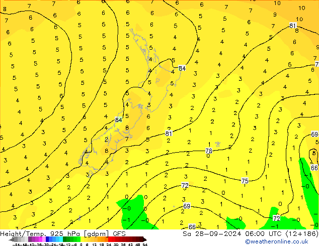 Geop./Temp. 925 hPa GFS sáb 28.09.2024 06 UTC