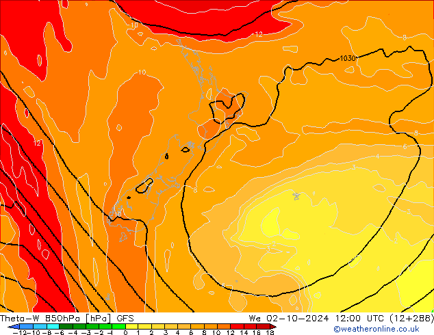 Theta-W 850hPa GFS mer 02.10.2024 12 UTC