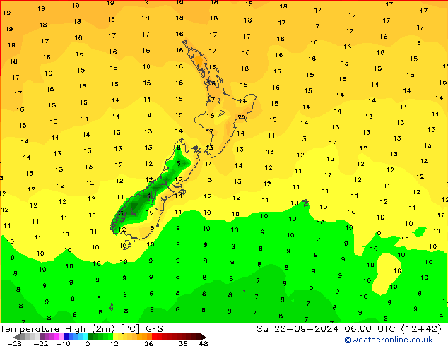 Höchstwerte (2m) GFS So 22.09.2024 06 UTC
