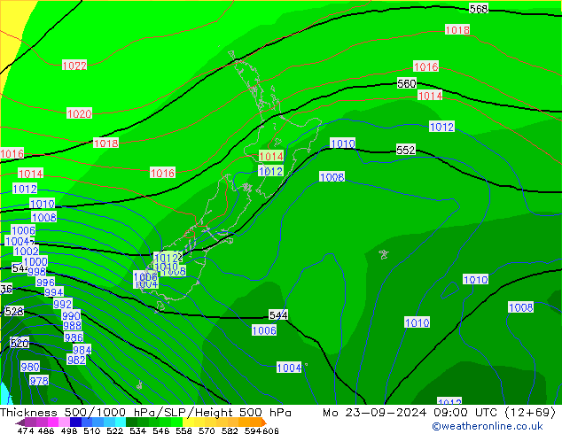 Thck 500-1000hPa GFS lun 23.09.2024 09 UTC