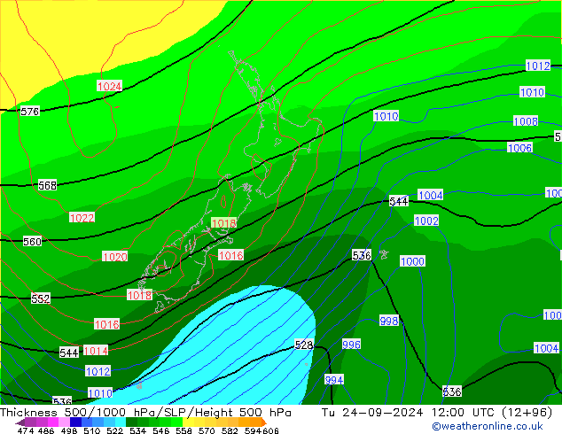 Thck 500-1000hPa GFS Tu 24.09.2024 12 UTC