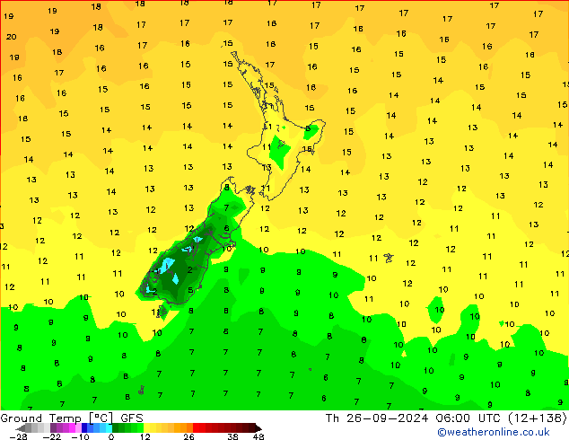 Temp. gruntu GFS czw. 26.09.2024 06 UTC