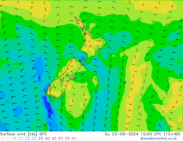 Vent 10 m GFS dim 22.09.2024 12 UTC