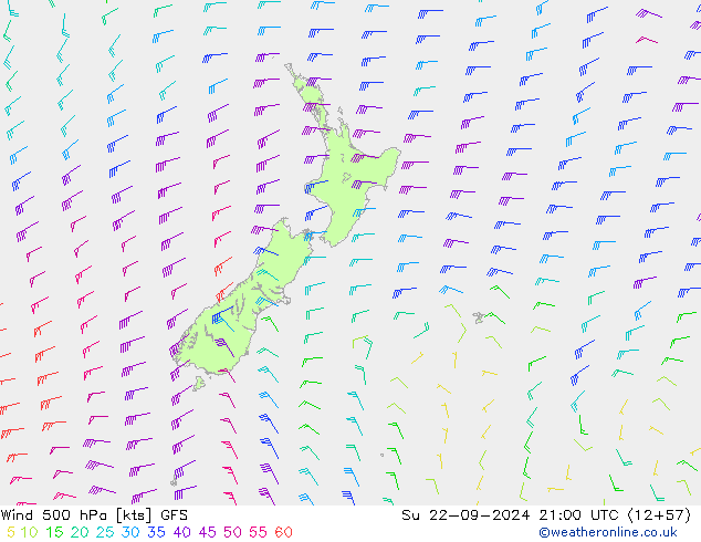 Vento 500 hPa GFS dom 22.09.2024 21 UTC