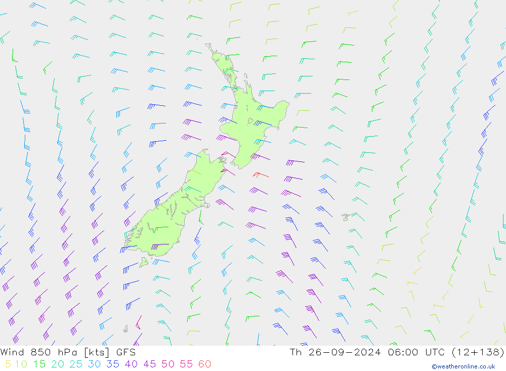 wiatr 850 hPa GFS czw. 26.09.2024 06 UTC