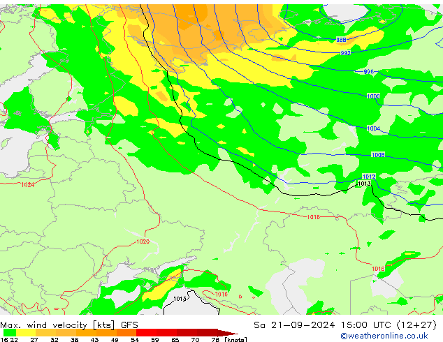 Max. wind velocity GFS sáb 21.09.2024 15 UTC