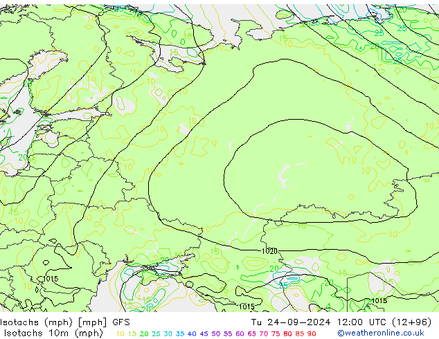 Isotachs (mph) GFS Ter 24.09.2024 12 UTC