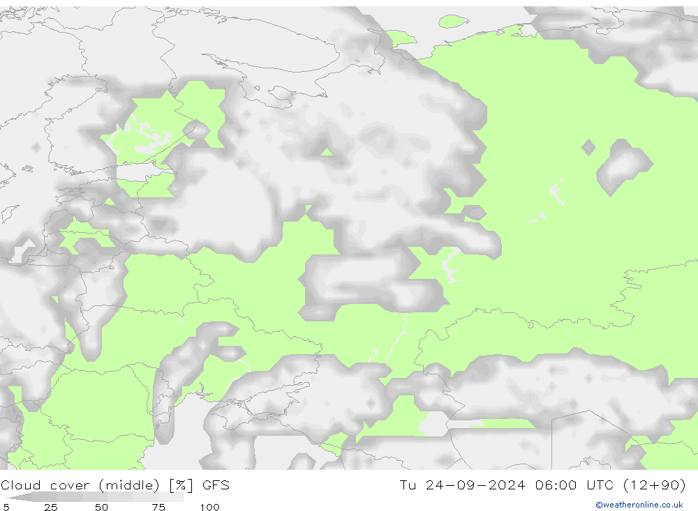 Cloud cover (middle) GFS Tu 24.09.2024 06 UTC