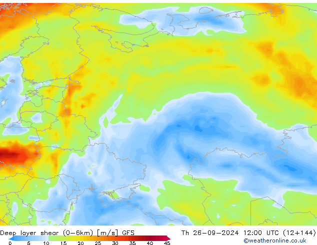 Deep layer shear (0-6km) GFS jeu 26.09.2024 12 UTC