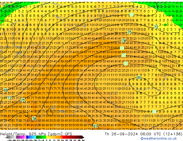 Height/Temp. 925 hPa GFS Th 26.09.2024 06 UTC