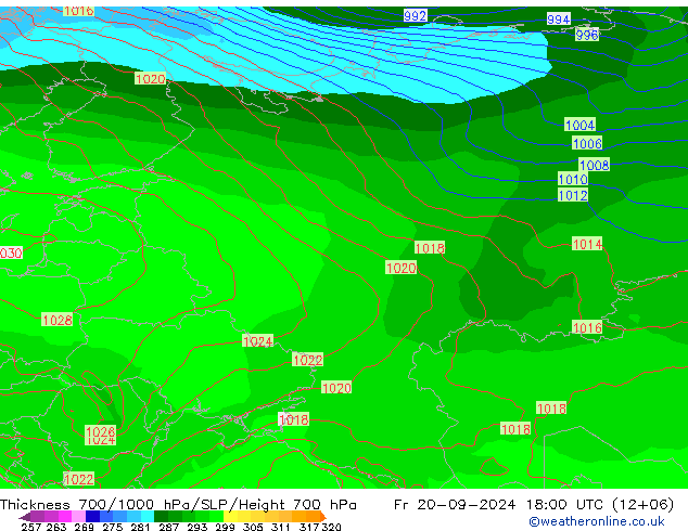 Schichtdicke 700-1000 hPa GFS September 2024