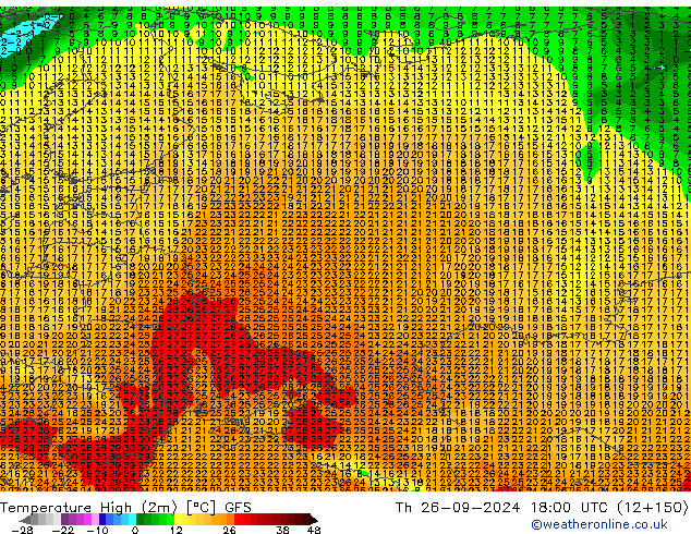 Maksimum Değer (2m) GFS Per 26.09.2024 18 UTC