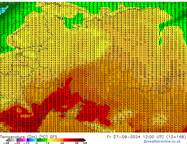 карта температуры GFS пт 27.09.2024 12 UTC