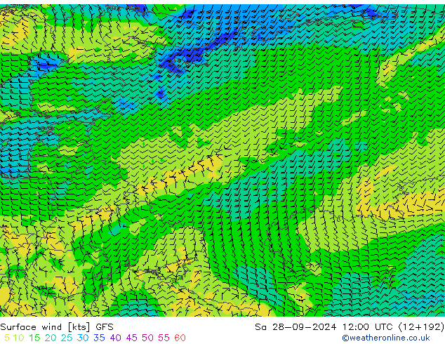 Surface wind GFS Sa 28.09.2024 12 UTC