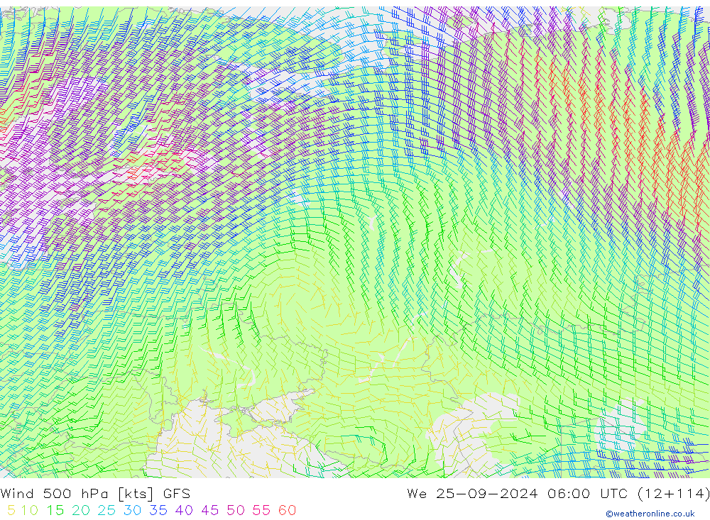 Wind 500 hPa GFS We 25.09.2024 06 UTC