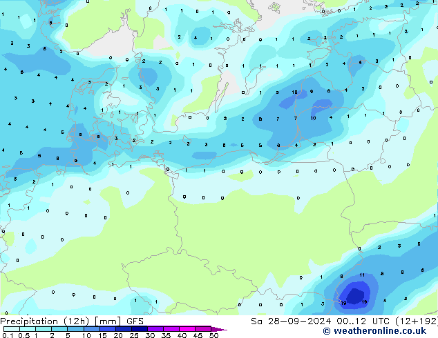 Precipitation (12h) GFS Sa 28.09.2024 12 UTC