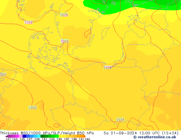 Schichtdicke 850-1000 hPa GFS Sa 21.09.2024 12 UTC