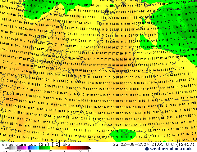 Minumum Değer (2m) GFS Paz 22.09.2024 21 UTC