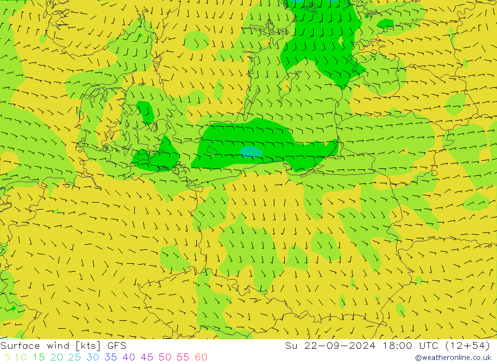 Surface wind GFS Su 22.09.2024 18 UTC