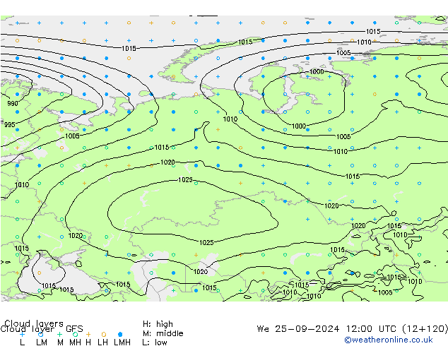 Cloud layer GFS mié 25.09.2024 12 UTC