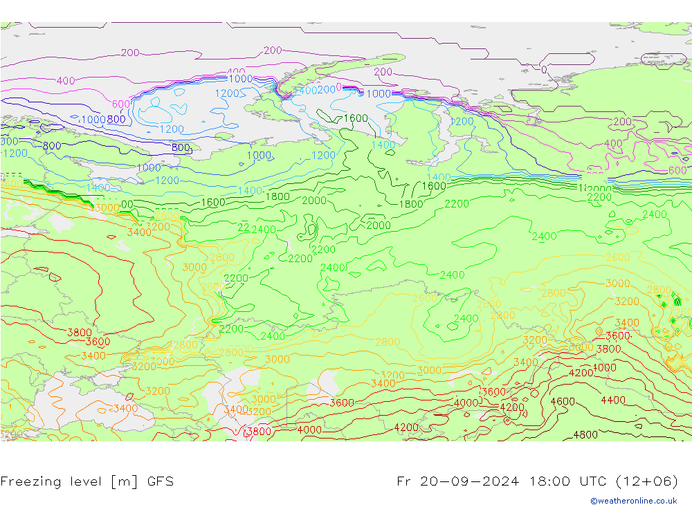 Freezing level GFS Fr 20.09.2024 18 UTC