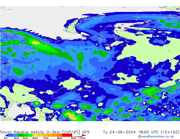 Storm Relative Helicity GFS mar 24.09.2024 18 UTC