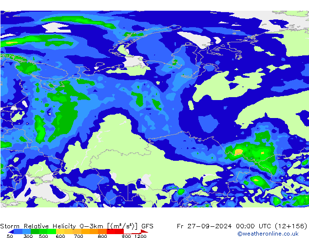 Storm Relative Helicity GFS Fr 27.09.2024 00 UTC