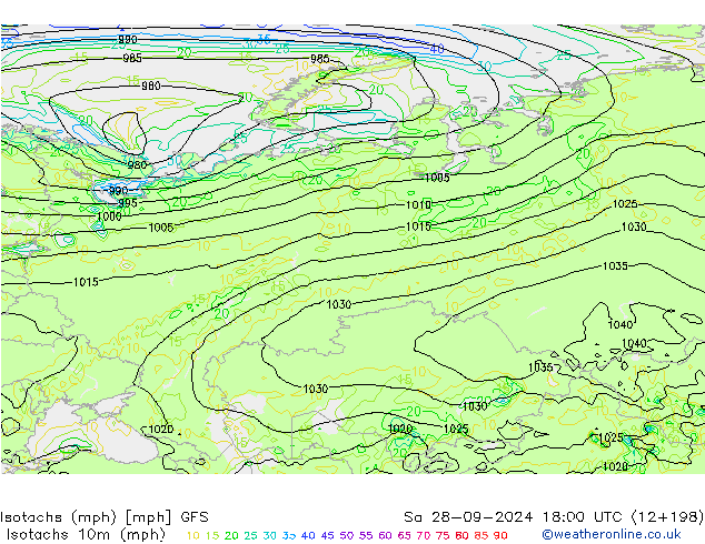 Isotachs (mph) GFS So 28.09.2024 18 UTC