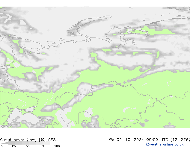 nízká oblaka GFS St 02.10.2024 00 UTC