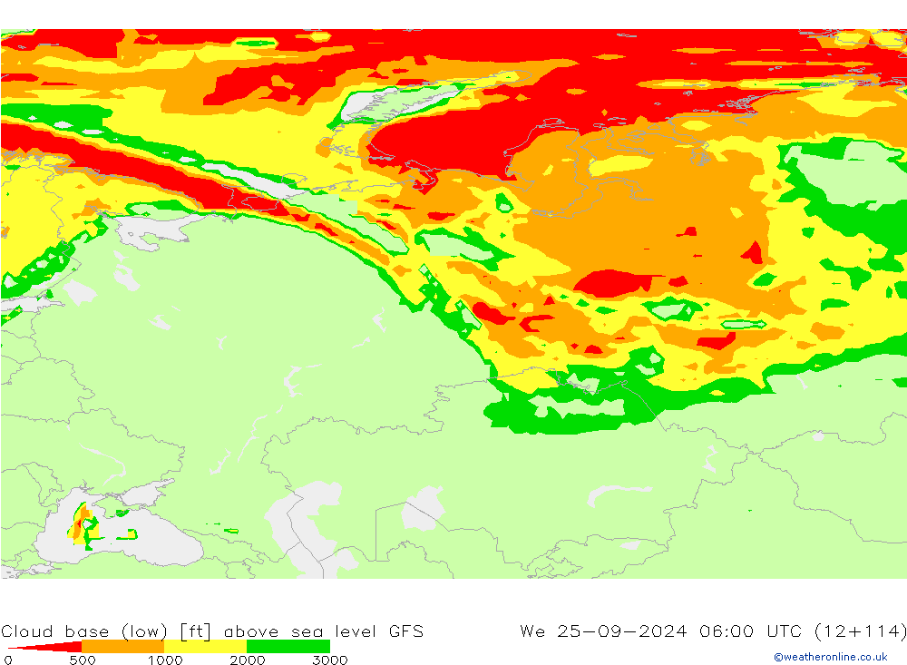 Höhe untere Wolkengrenze GFS Mi 25.09.2024 06 UTC