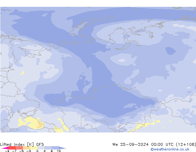 Lifted Index GFS śro. 25.09.2024 00 UTC