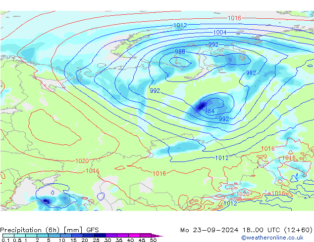 Z500/Rain (+SLP)/Z850 GFS lun 23.09.2024 00 UTC