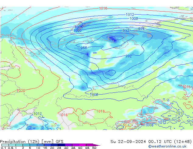 Précipitation (12h) GFS dim 22.09.2024 12 UTC