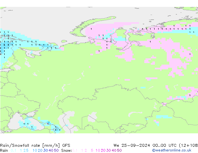 Kar/Yağmur Oranı GFS Çar 25.09.2024 00 UTC