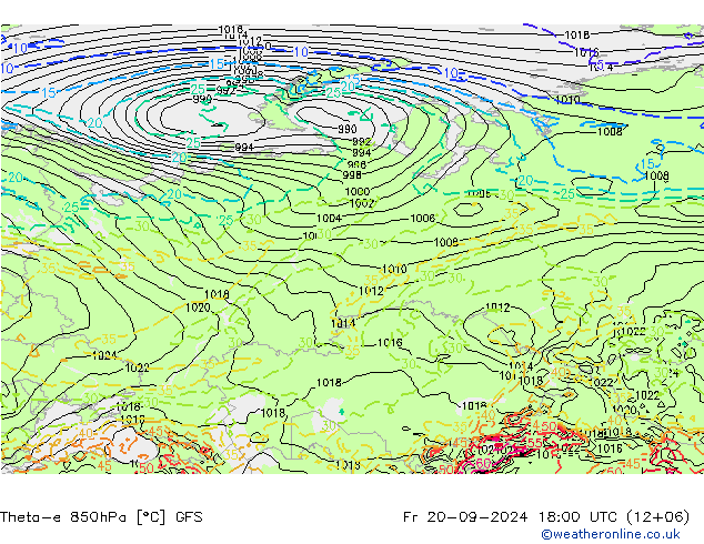 Theta-e 850hPa GFS Pá 20.09.2024 18 UTC