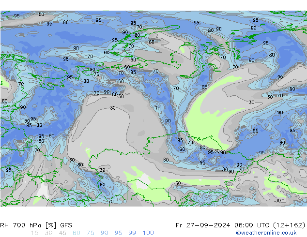 RH 700 hPa GFS Pá 27.09.2024 06 UTC